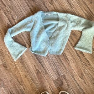 Beginning boutique fuzzy green blue cropped sweater